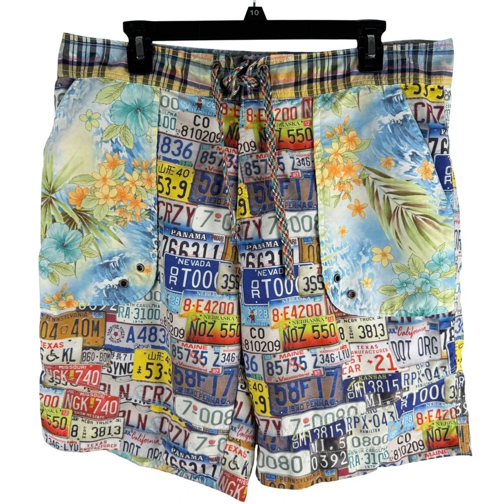 Robert Graham Swim Trunks Mens 36 License Plate Floral Print Board Shorts‎ 9
